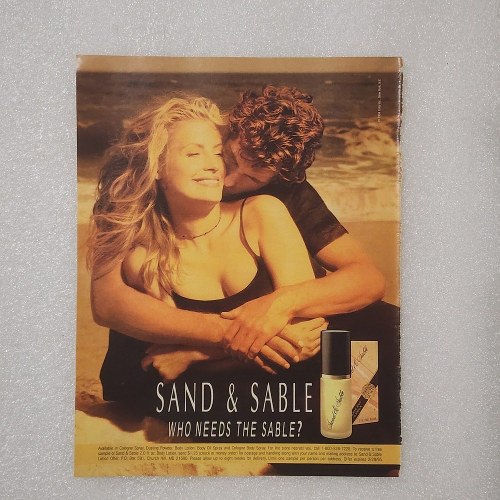 Vintage Print Ad Sand & Sable cologne couple on beach ocean waves 8x10 1994